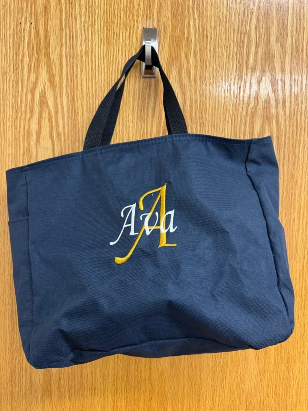 Embroidered Navy Tote with Gold & White 'Ava' Monogram - Picture 1 of 6